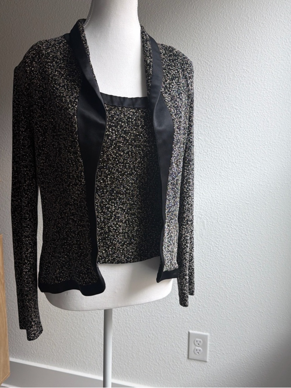 Alex Evenings Black Metallic Speckled Open-Front Jacket